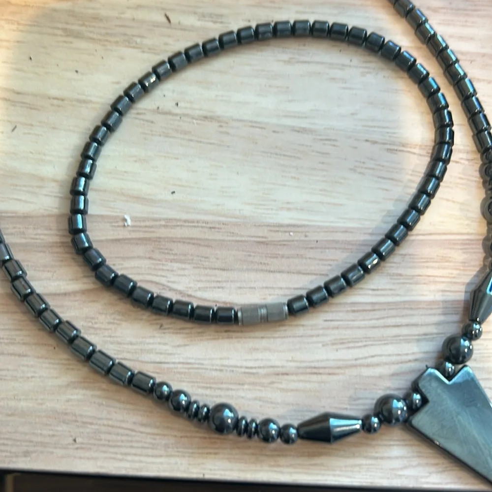 Hematite Bead Necklace with Arrow Head Pendant